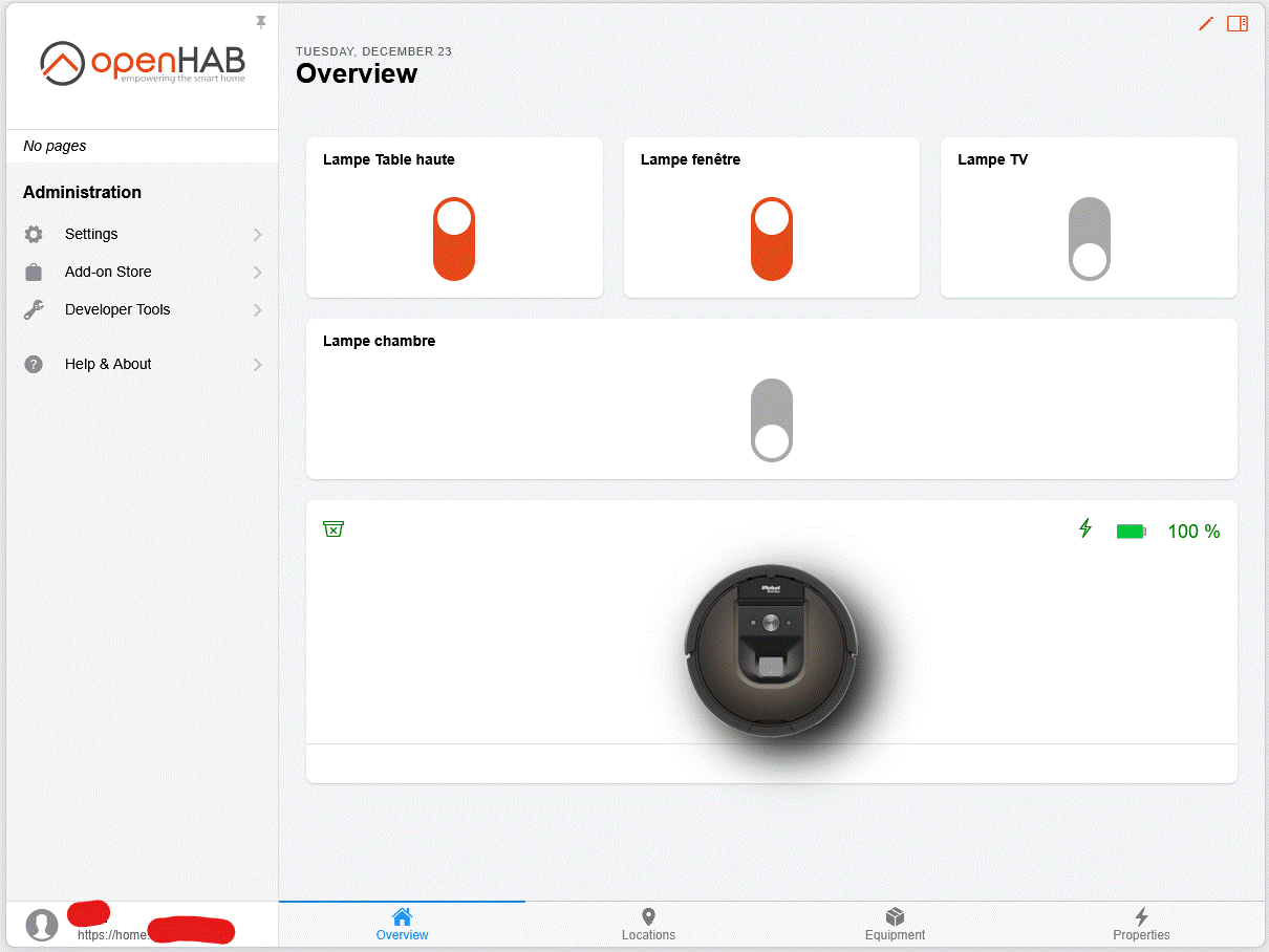 Overview d’openHAB avec le Roomba