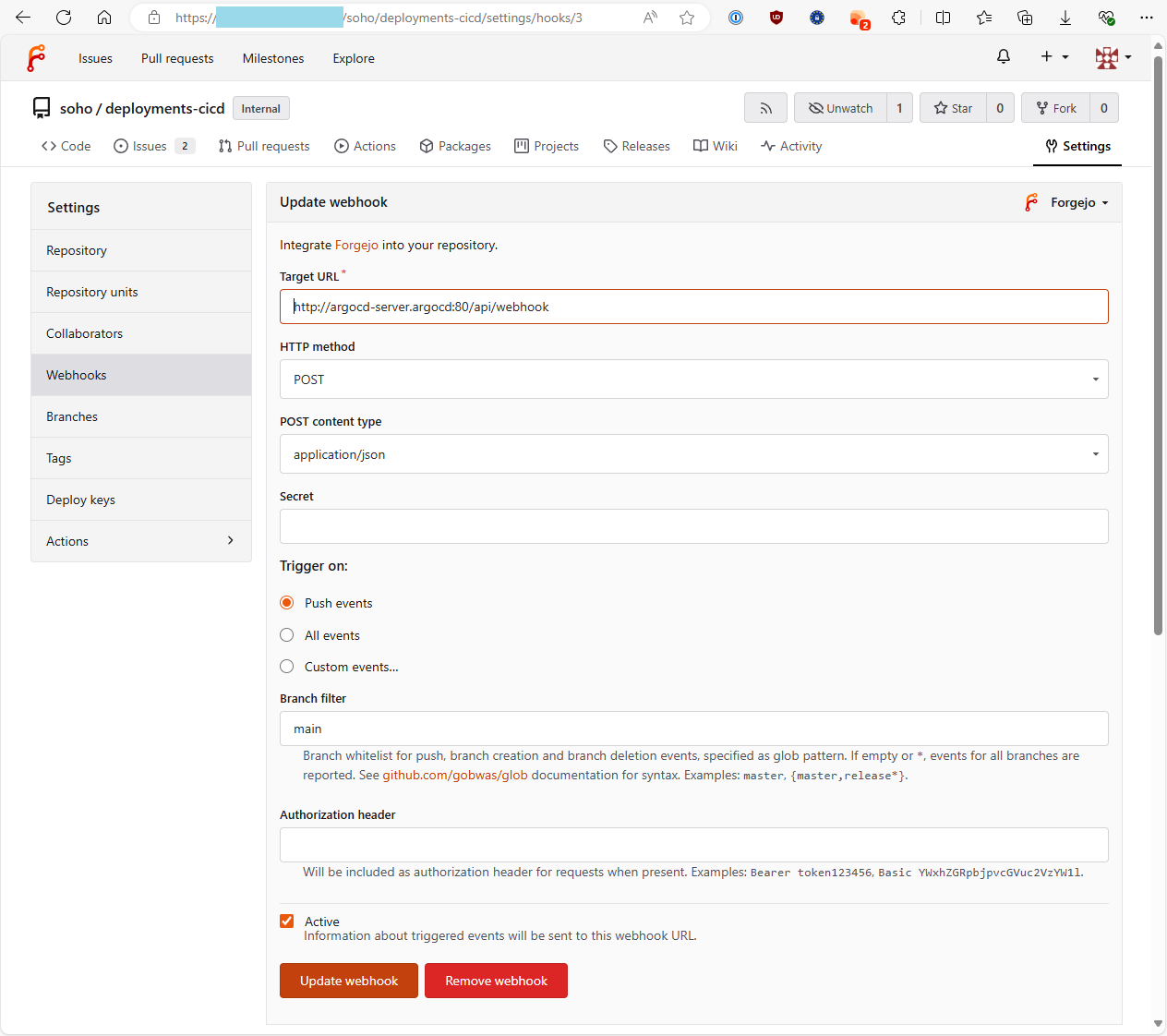Forgejo webhook